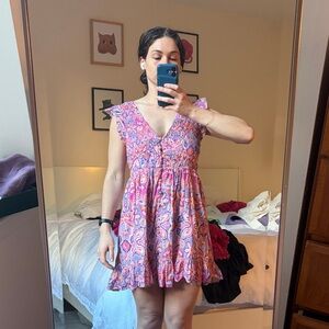 Anthropologie Pink and Purple Paisley Mini Dress